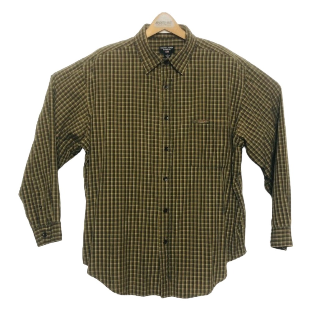 VTG Ralph Lauren Jeans Co Brown & Yellow Check L/S‎ Ctn Btn Down Mens Sz Large L